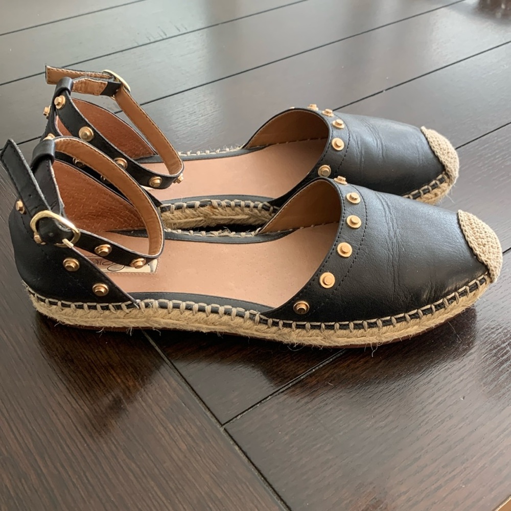 HALOGEN BLACK ESPADRILLES WITH GOLD STUDS